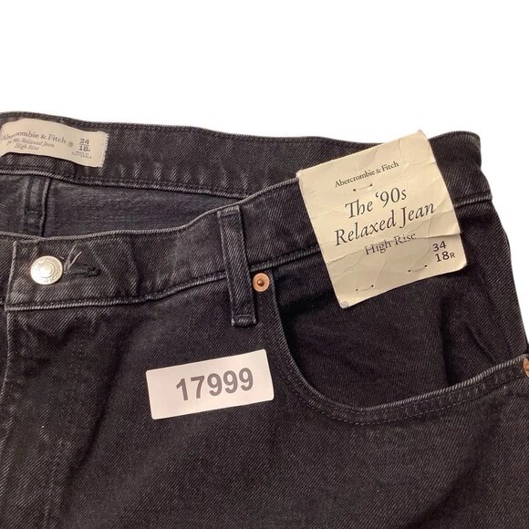 NWT Abercrombie Fitch The 90s Relaxed Jeans High Rise Front Slit Womens 34/18R - Picture 9 of 9
